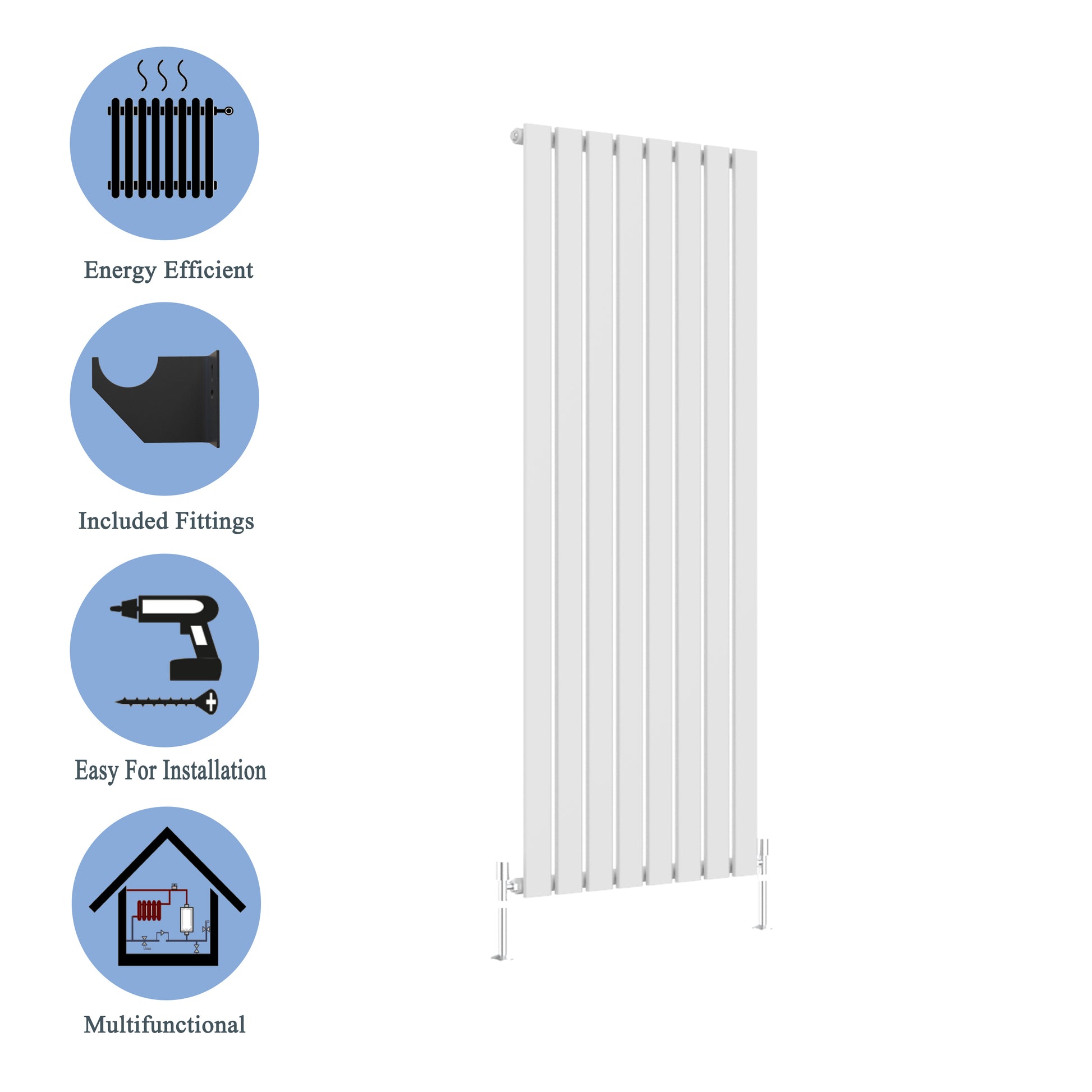 Modern Vertical 1800x680mm Single White Flat Panel Radiator