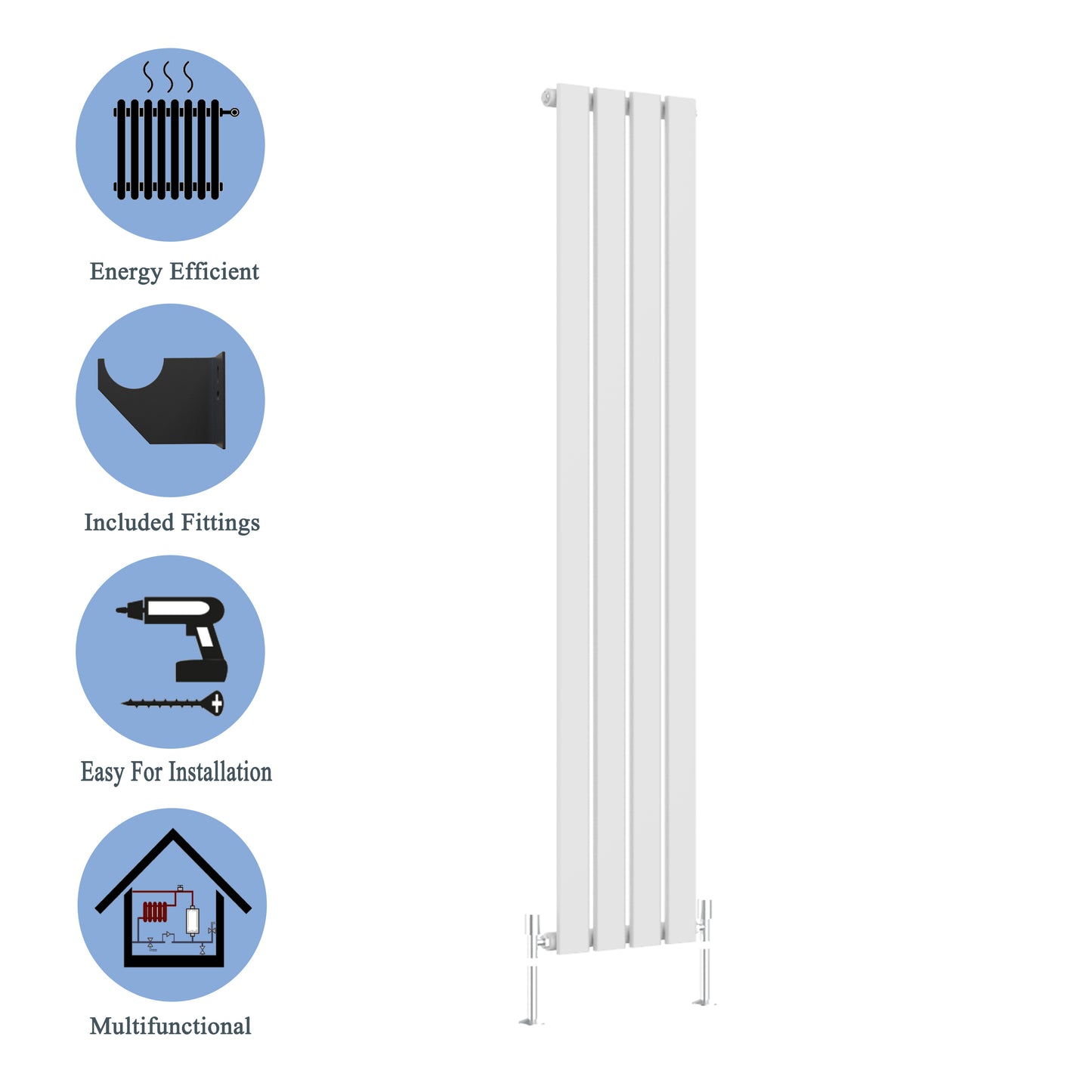 Modern Vertical 1800x680mm Single White Flat Panel Radiator