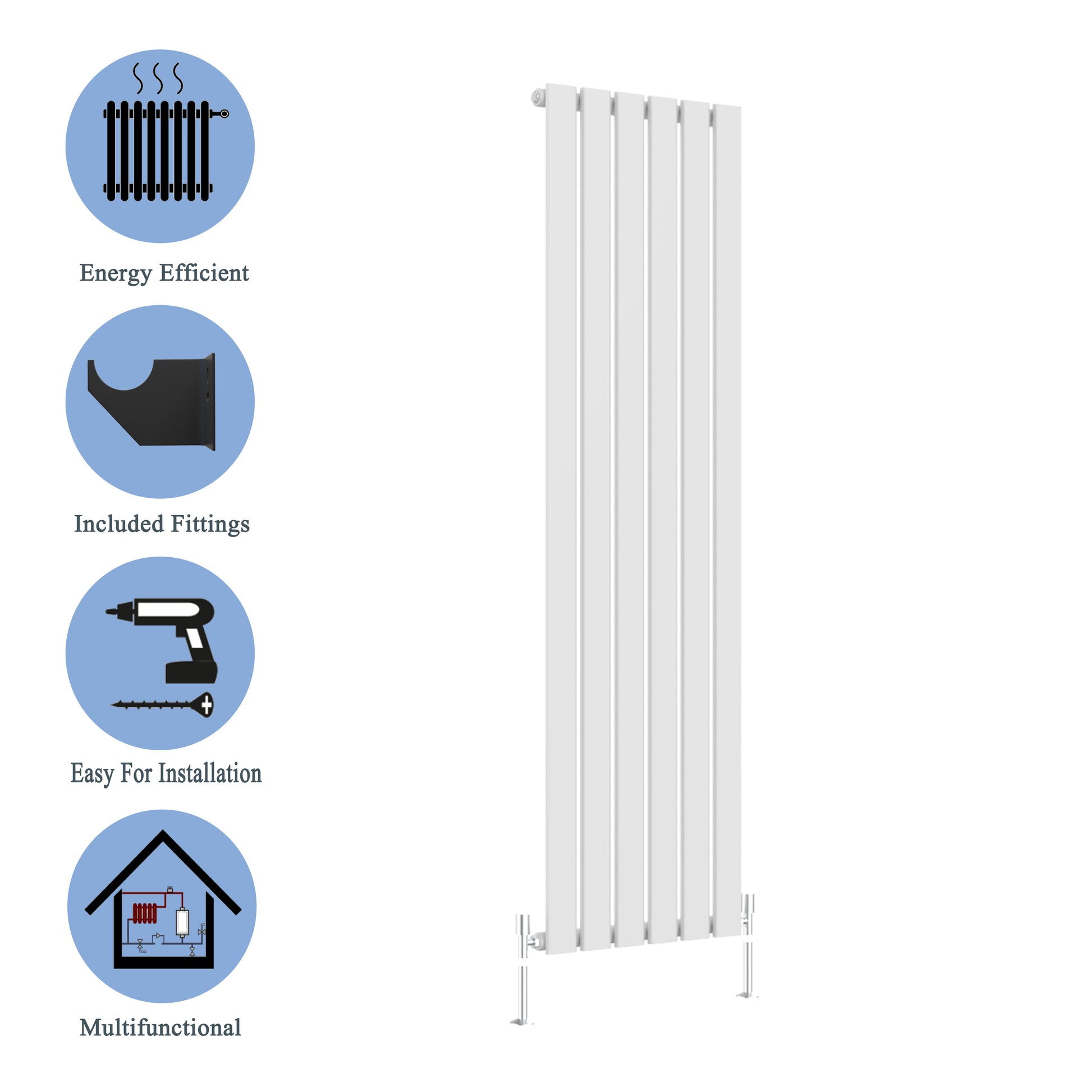 Modern Vertical 1800x680mm Single White Flat Panel Radiator